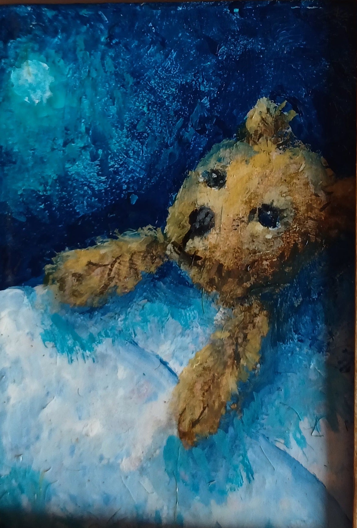 Sweet Dreams Teddy Bear Miniature Oil Painting