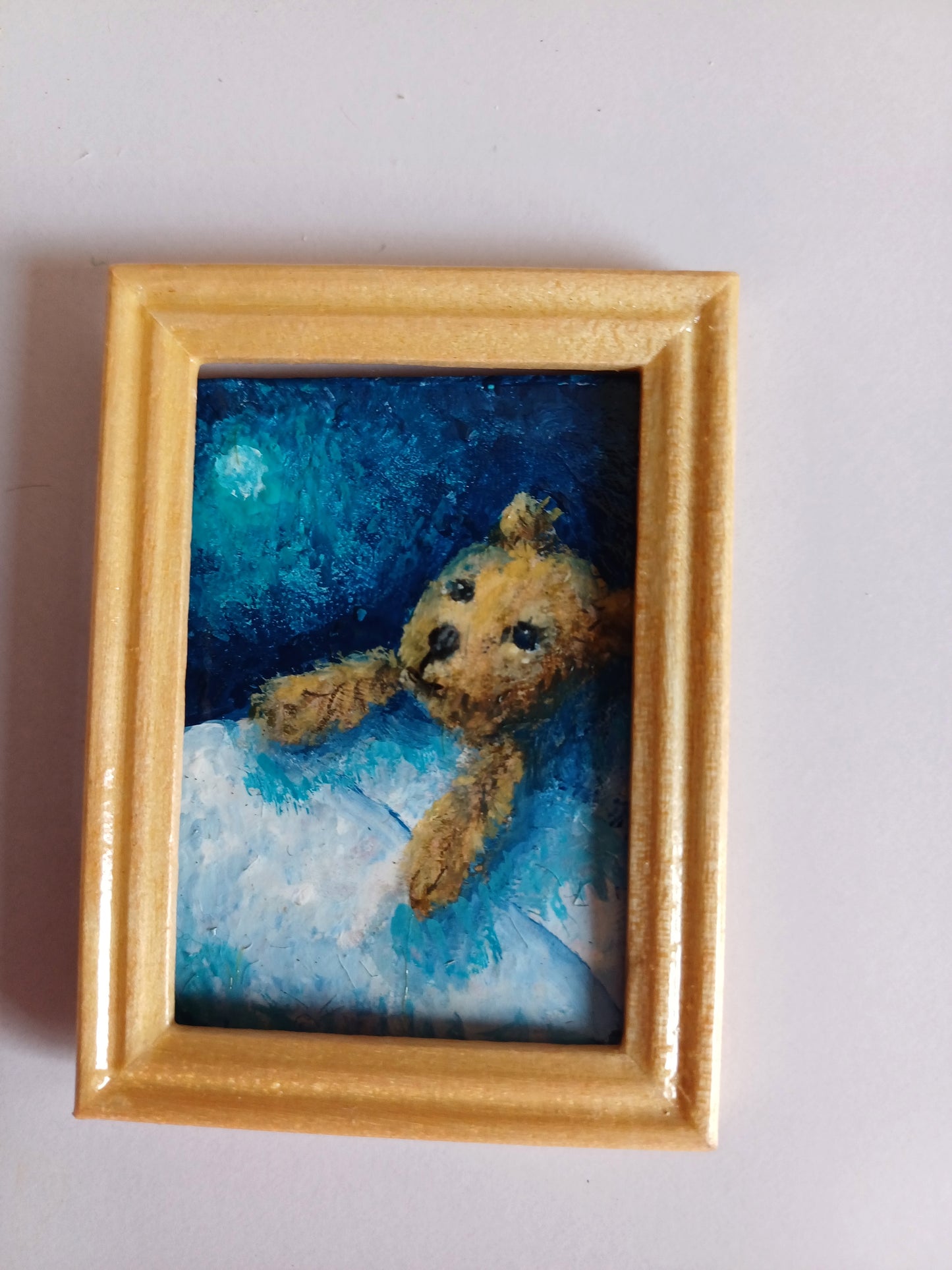 Sweet Dreams Teddy Bear Miniature Oil Painting