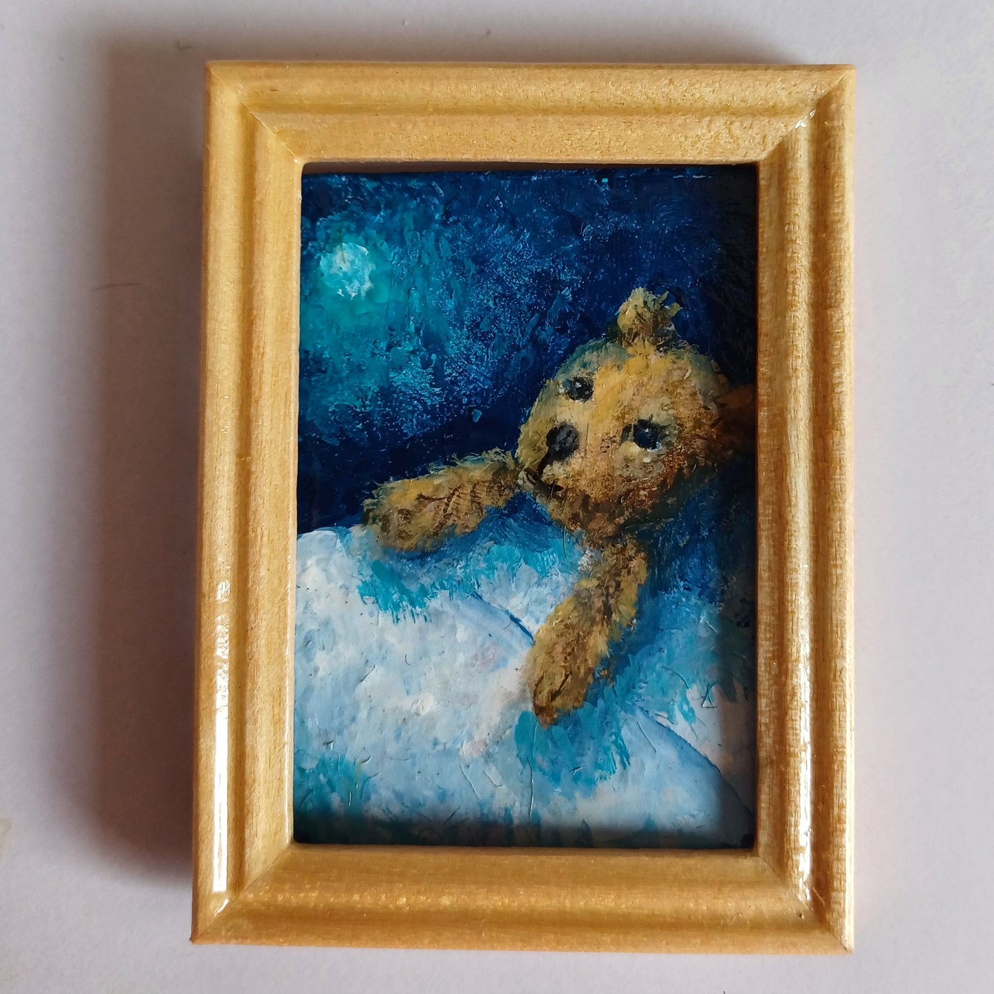 Sweet Dreams Teddy Bear Miniature Oil Painting