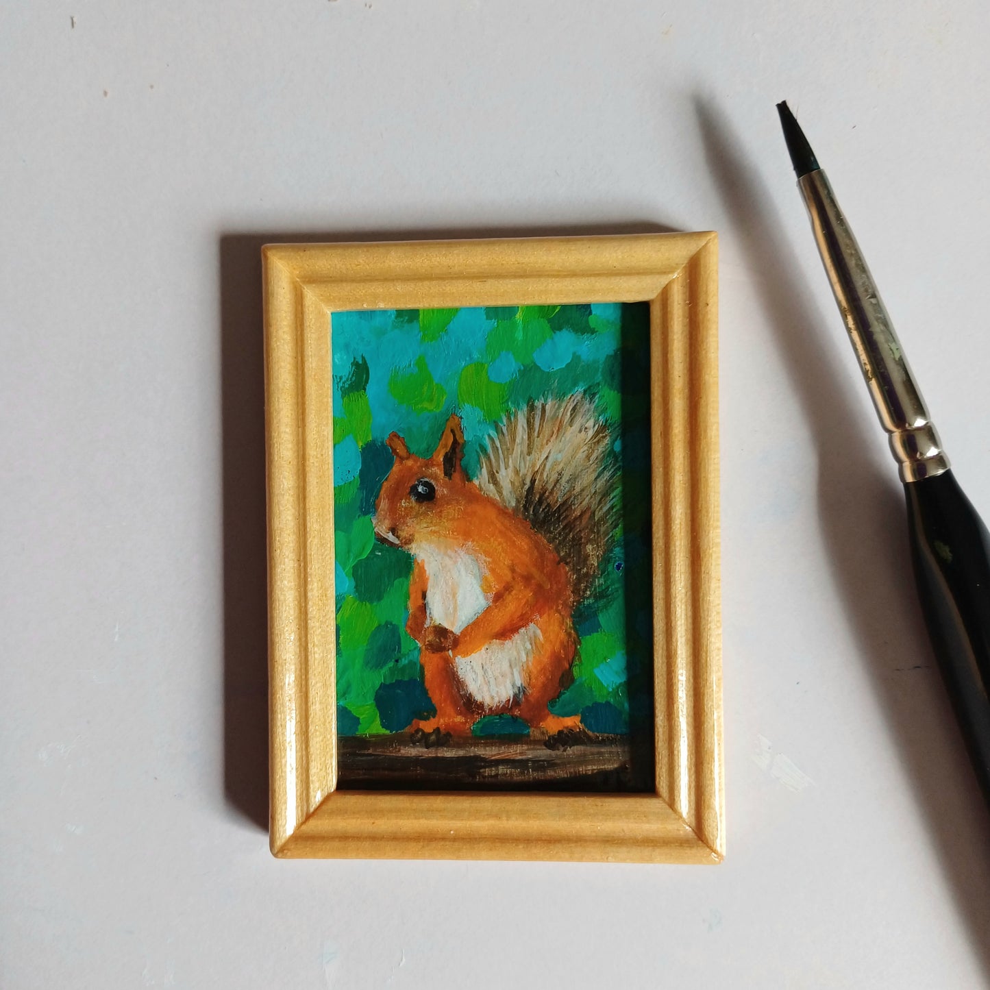 Cinnamon Squirrel Miniature Oil Painting