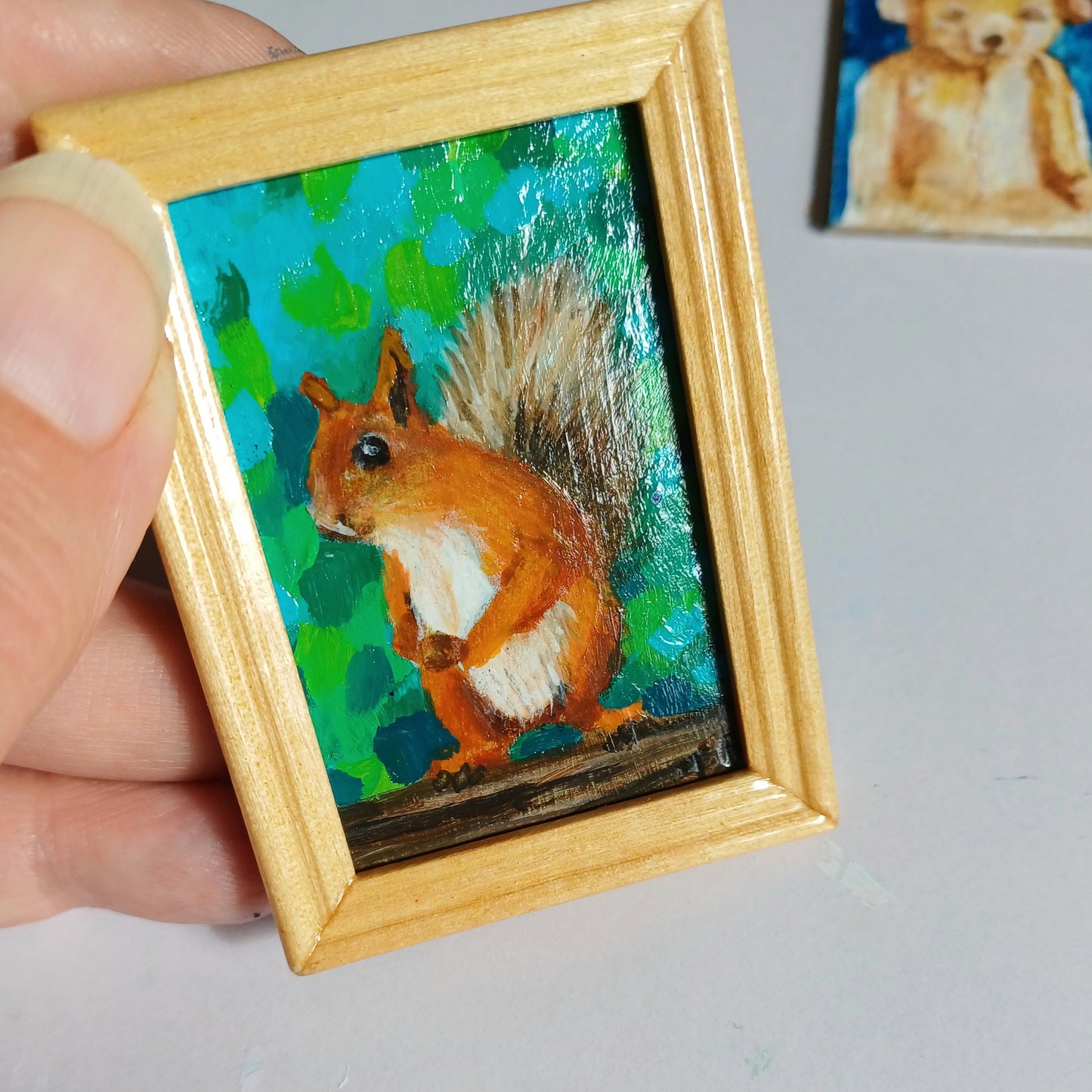 Cinnamon Squirrel Miniature Oil Painting