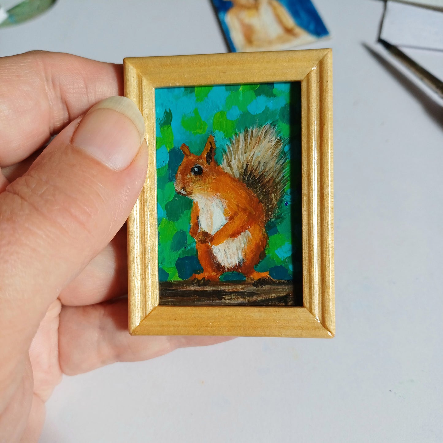 Cinnamon Squirrel Miniature Oil Painting