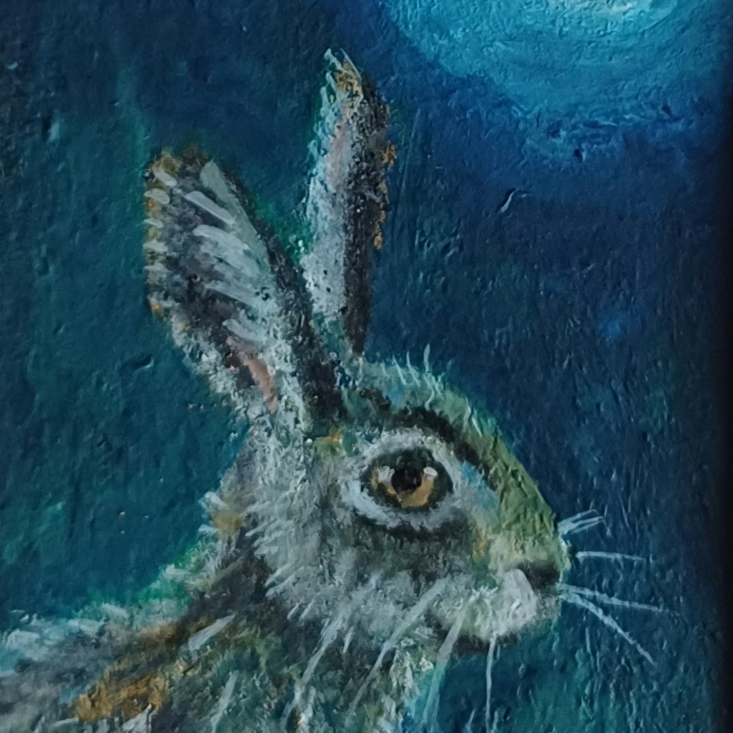 Moonlit Hare Miniature Oil Painting