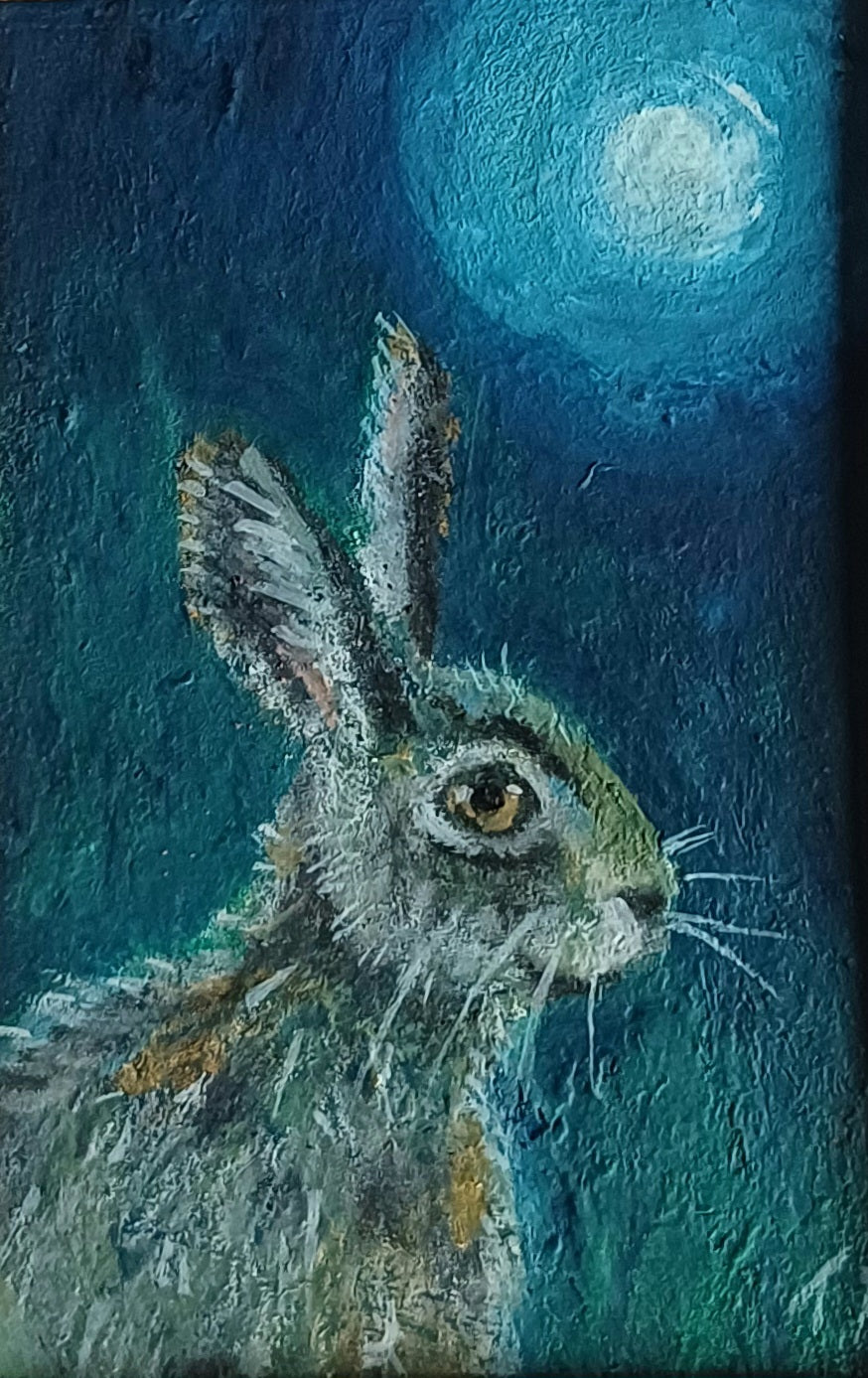 Moonlit Hare Miniature Oil Painting